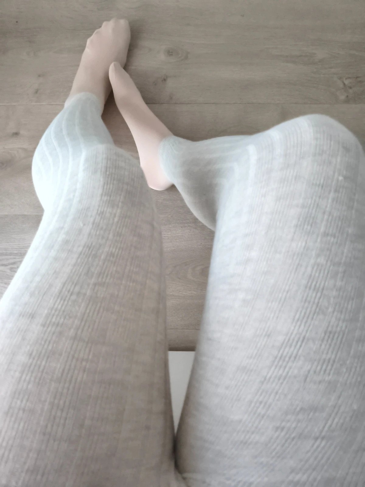 Oatmeal Ribbed Cotton Footless Tights