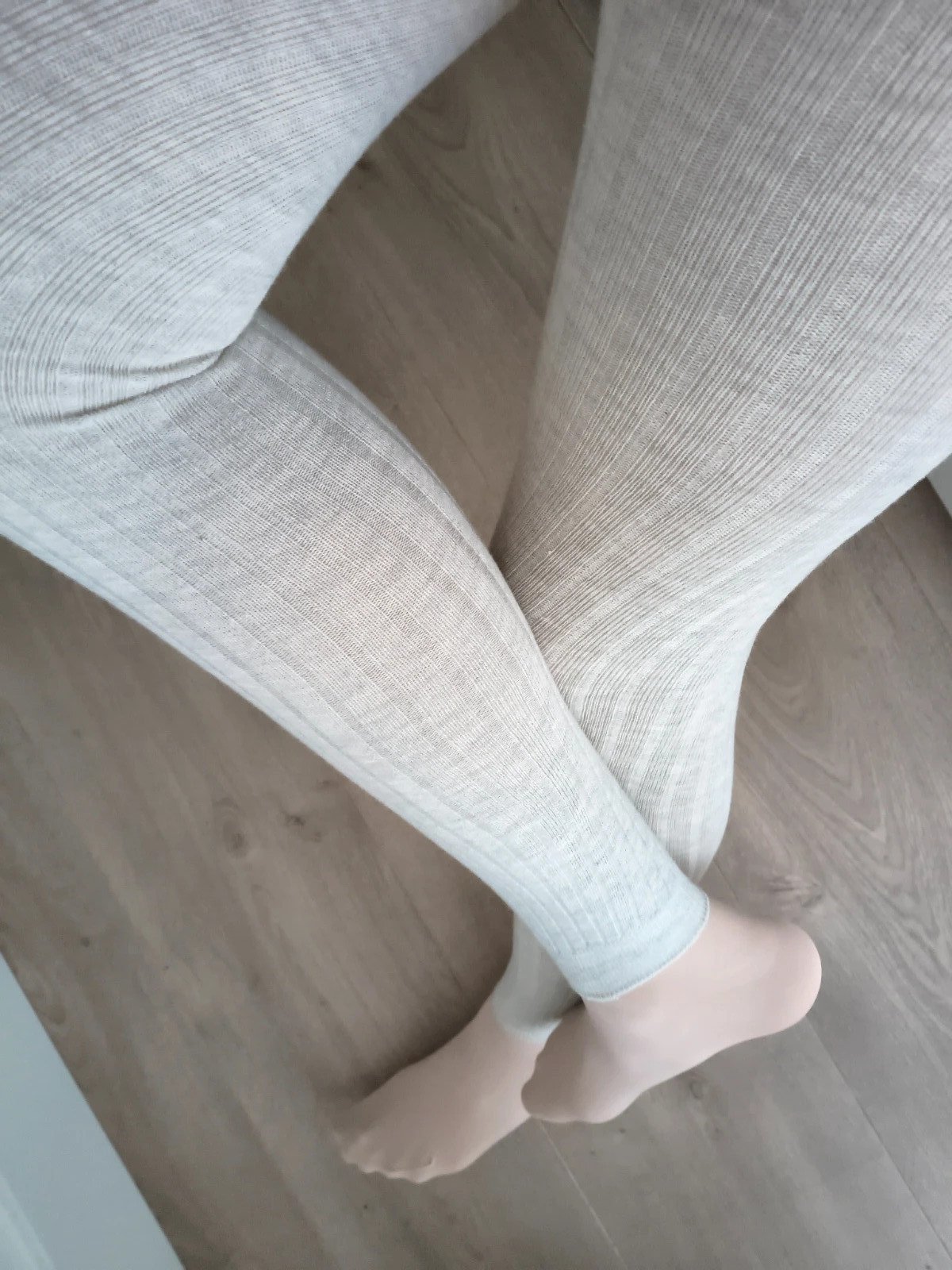 Oatmeal Ribbed Cotton Footless Tights photo 3
