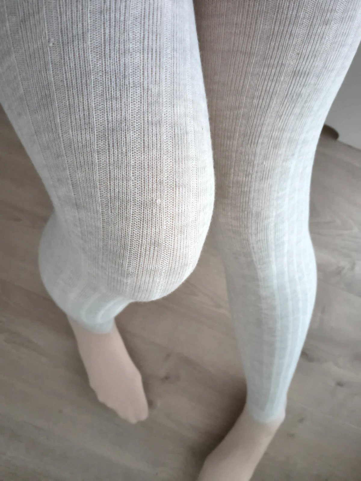 Oatmeal Ribbed Cotton Footless Tights photo 4