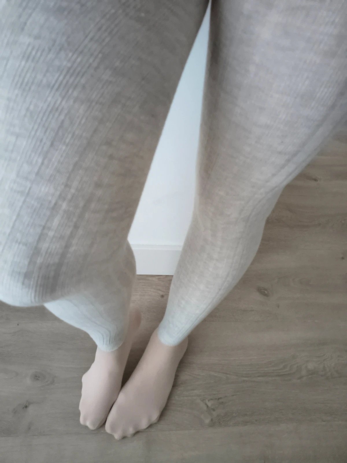 Oatmeal Ribbed Cotton Footless Tights photo 5