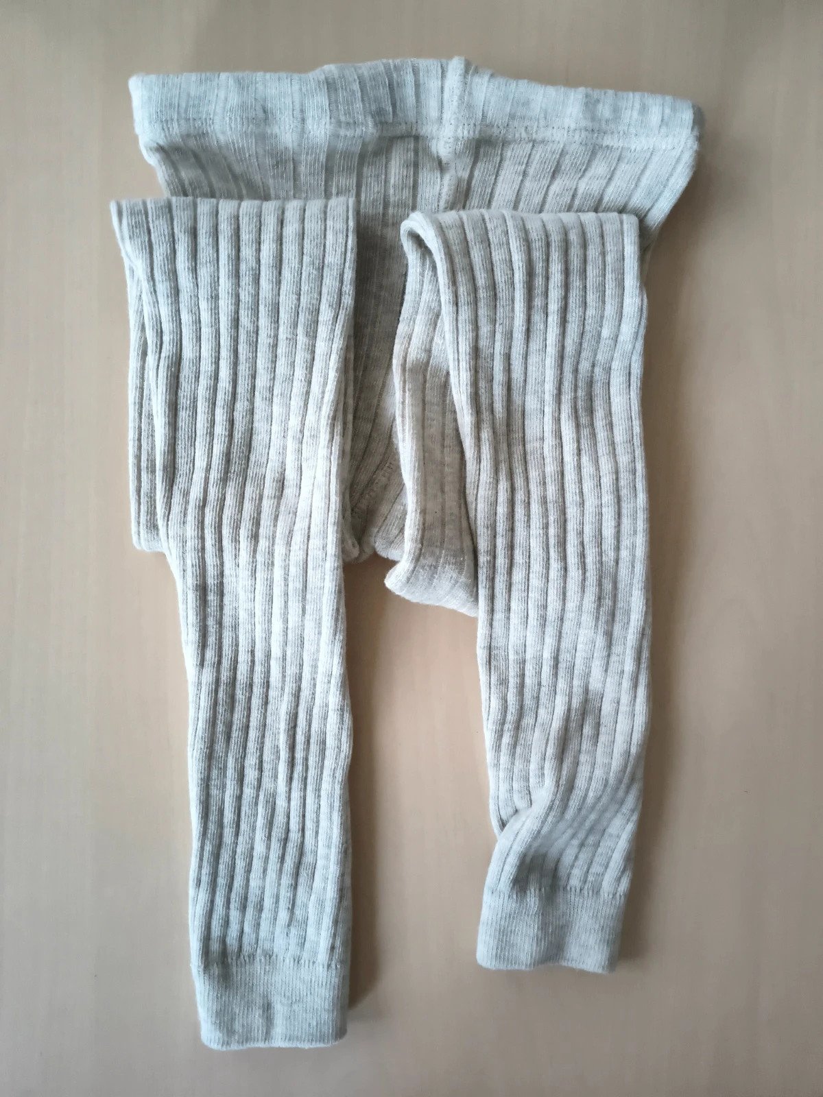 Oatmeal Ribbed Cotton Footless Tights photo 6