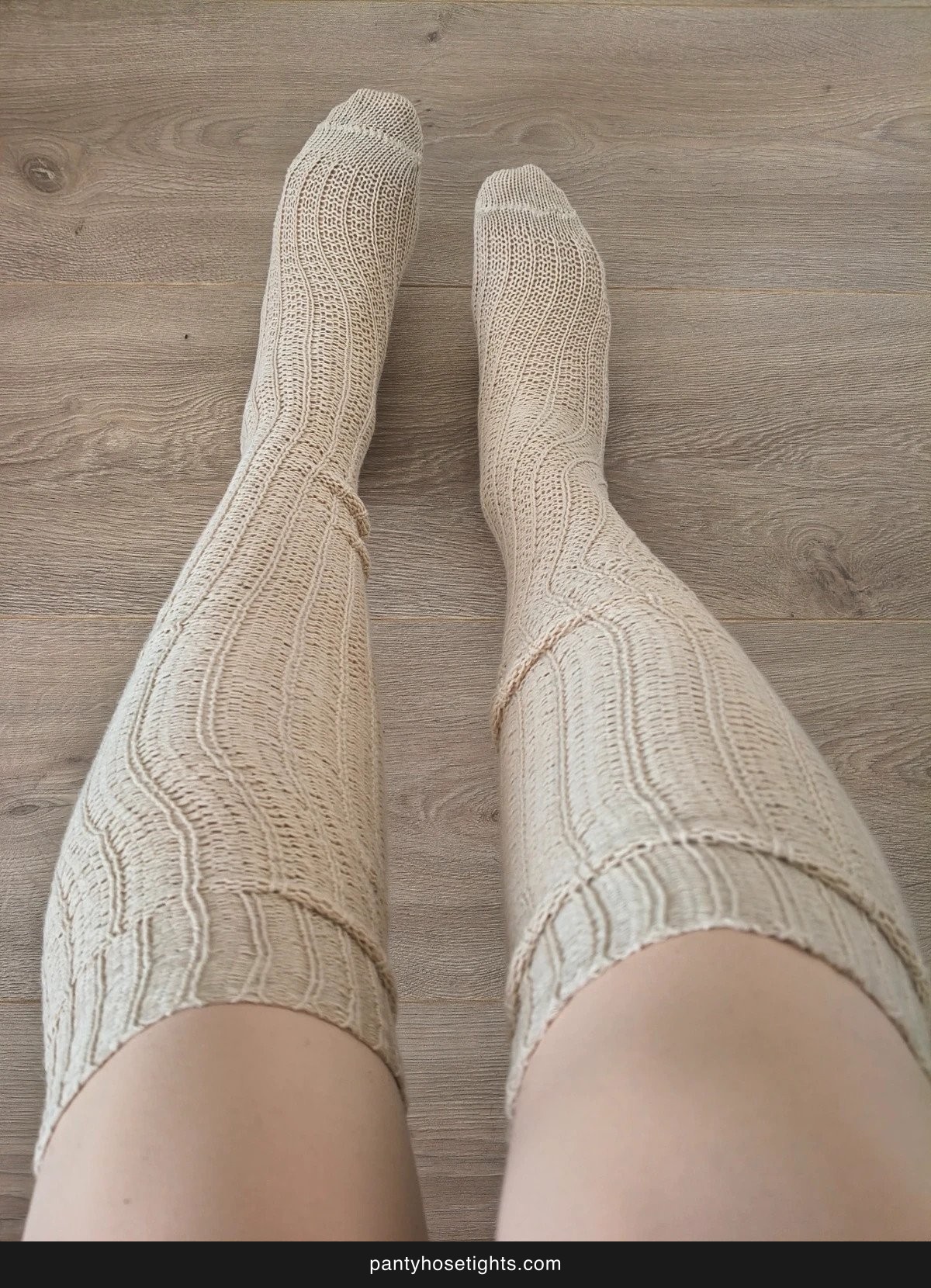 Beige Ribbed Knit Knee-High Socks
