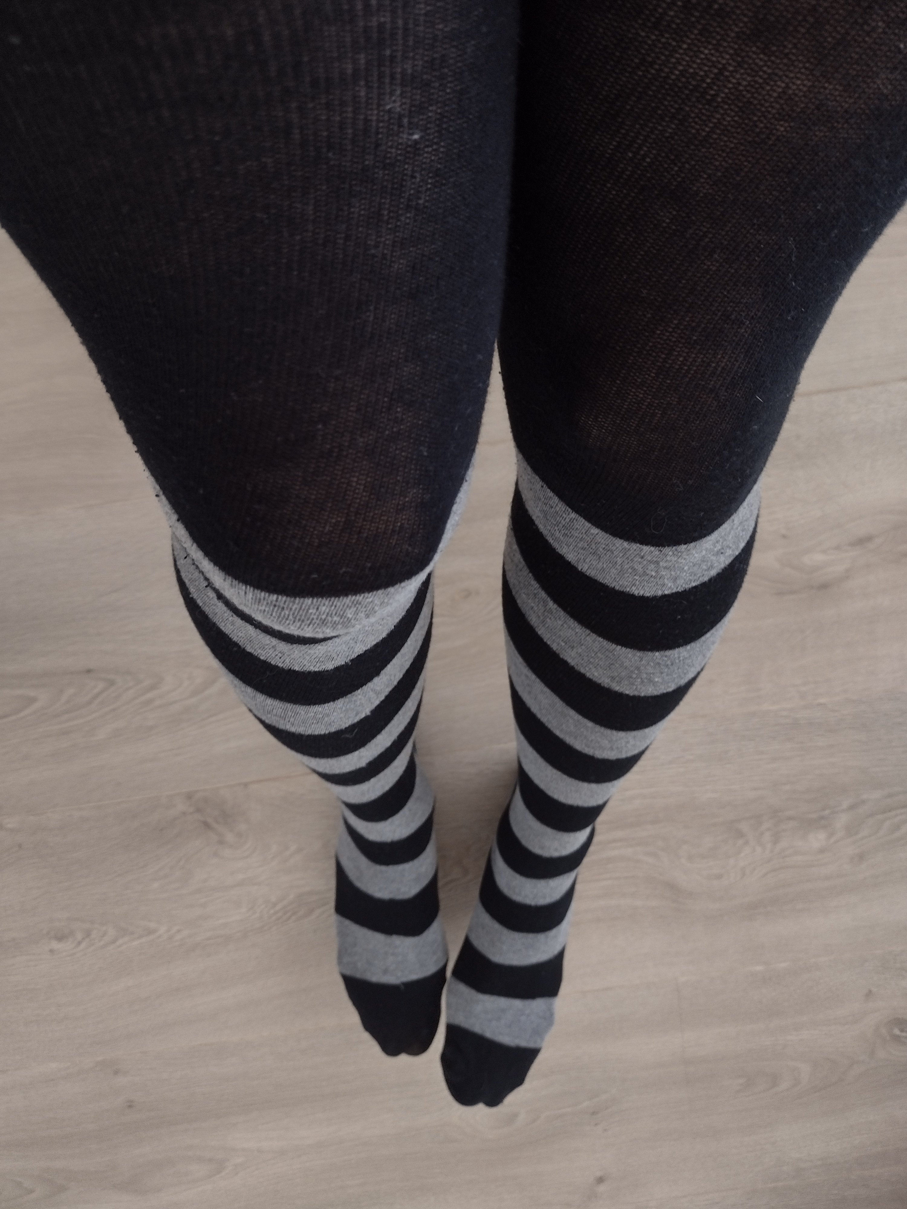 Black Cotton Tights with Grey Stripe Cuffs