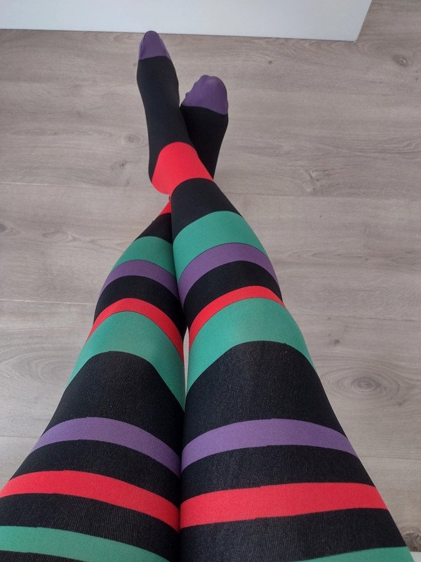 Black Multicolor Stripe Tights