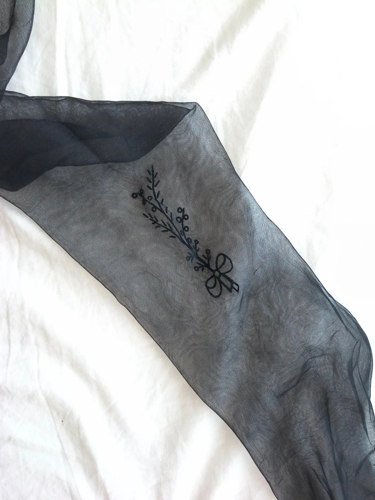 Black Sheer Tights With Floral Ankle Motif photo 9