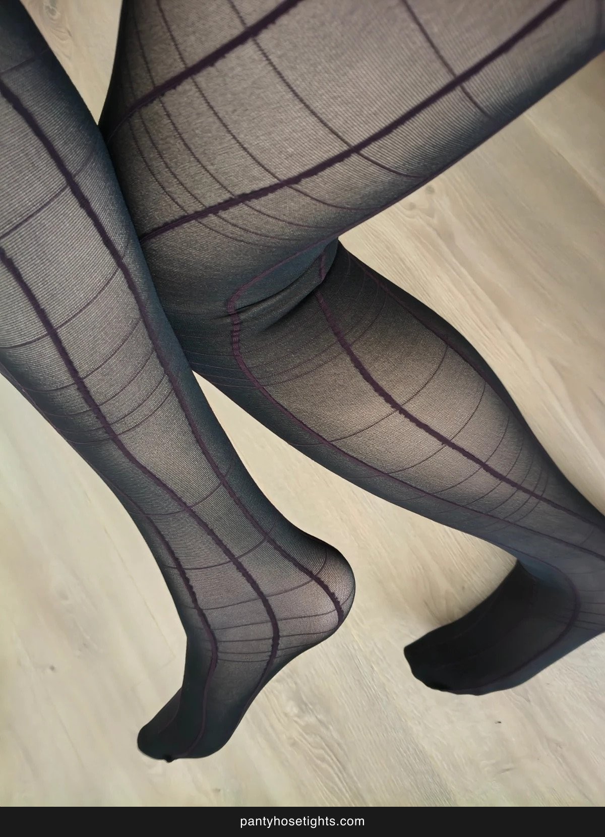 Black Sheer Tights with Purple Grid Pattern