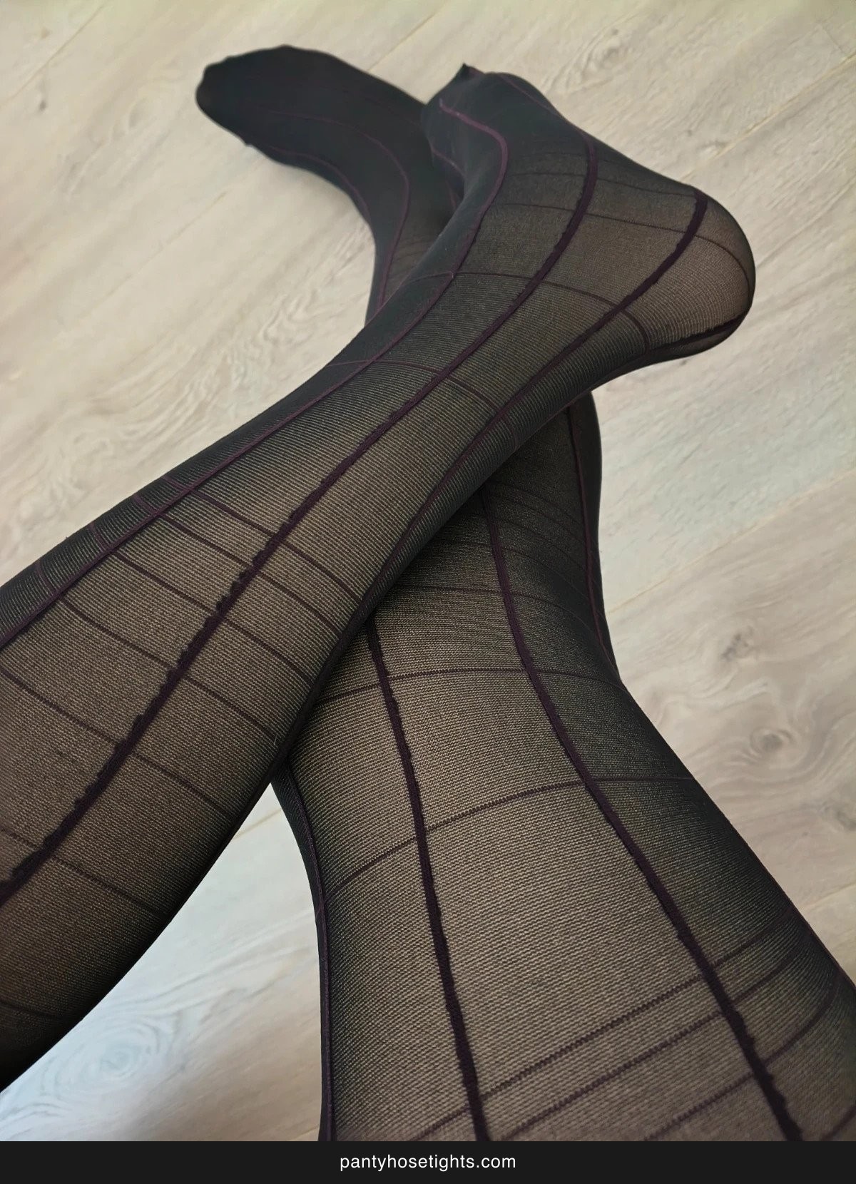 Black Sheer Tights with Purple Grid Pattern photo 3