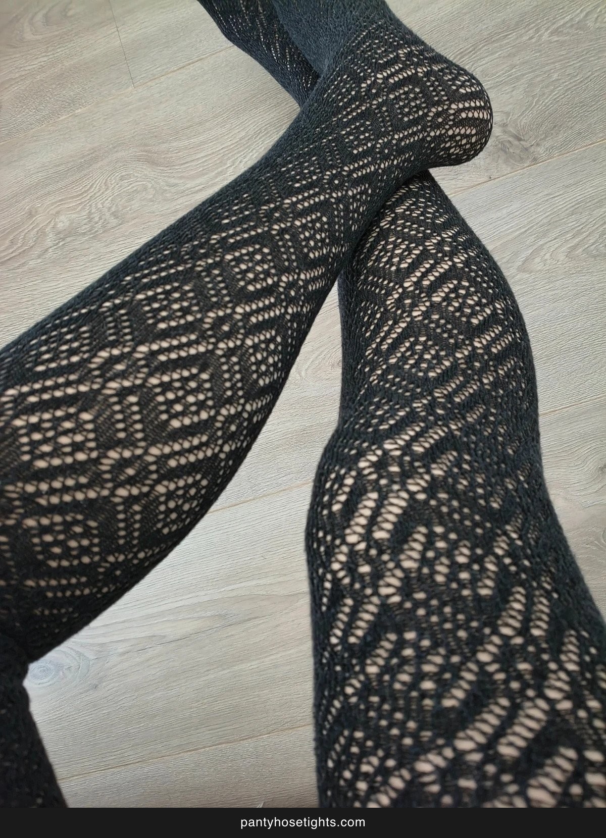 Black Wool-Blend Diamond Lace Tights photo 2