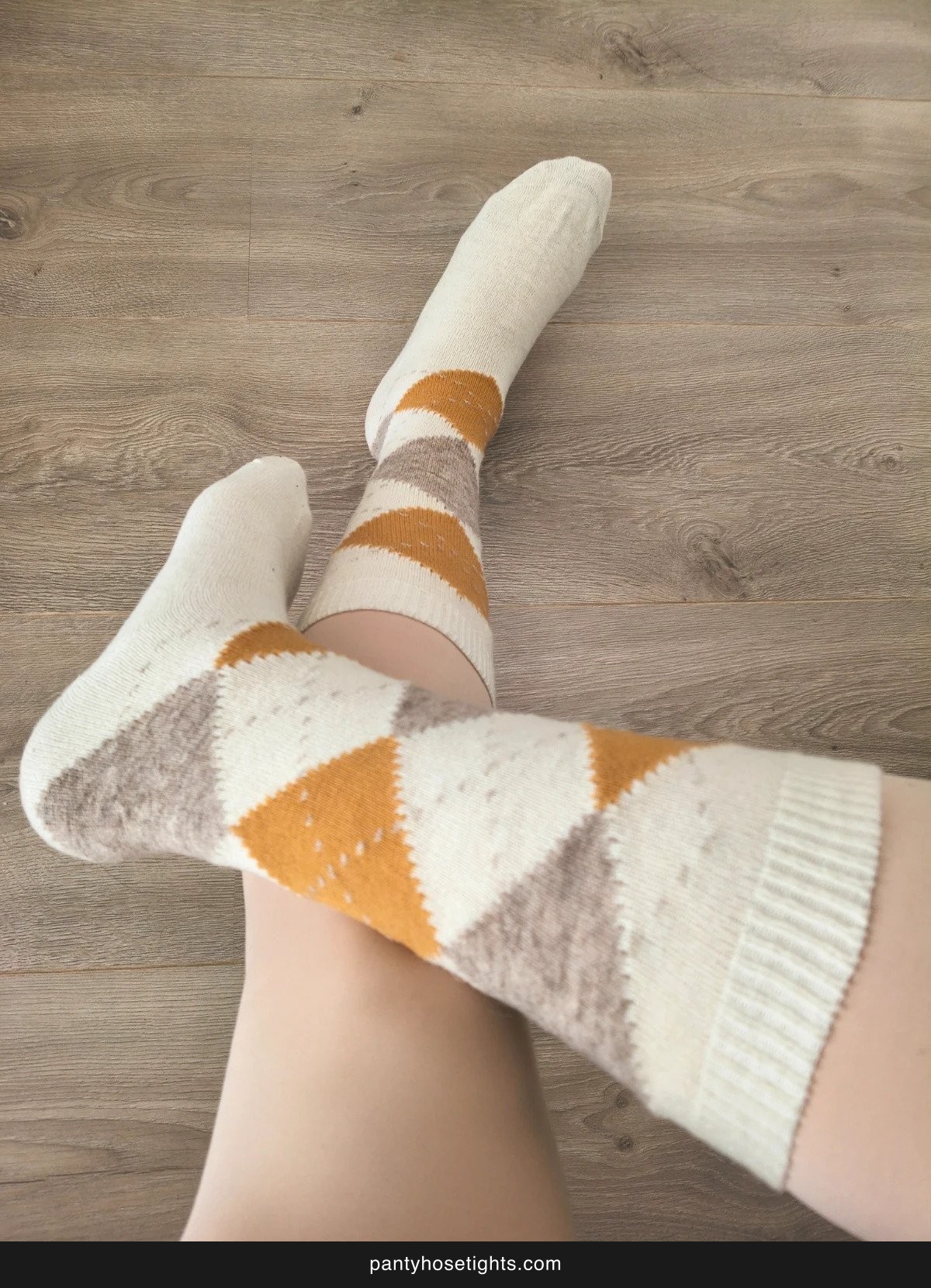 Boho Argyle Beige & Mustard Knee-High Socks photo 3