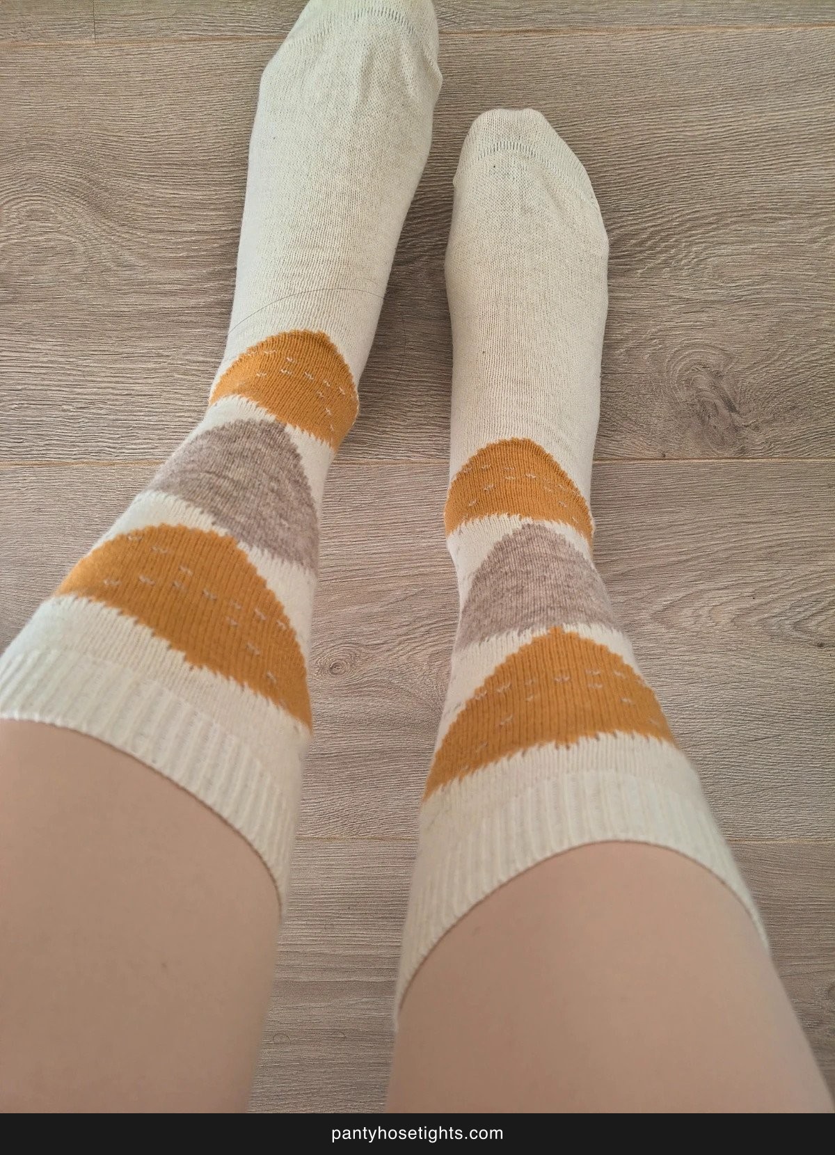 Boho Argyle Beige & Mustard Knee-High Socks photo 5