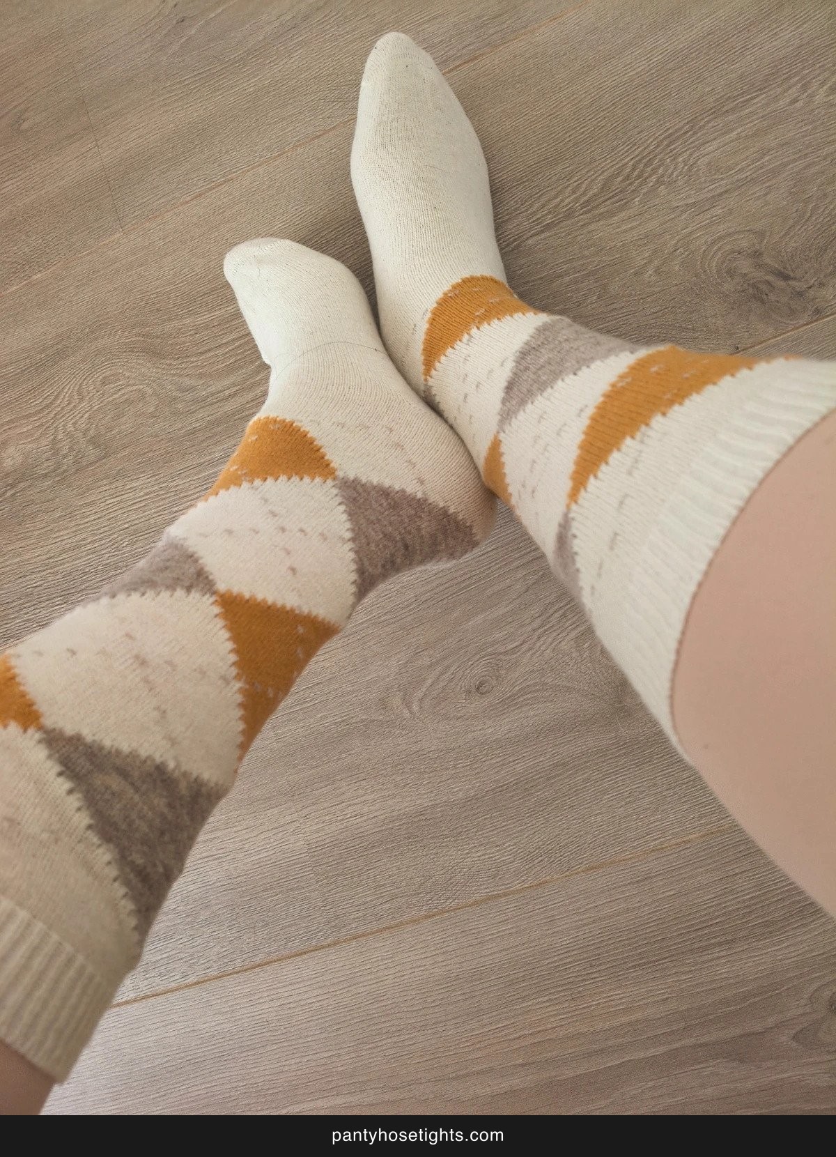 Boho Argyle Beige & Mustard Knee-High Socks photo 7