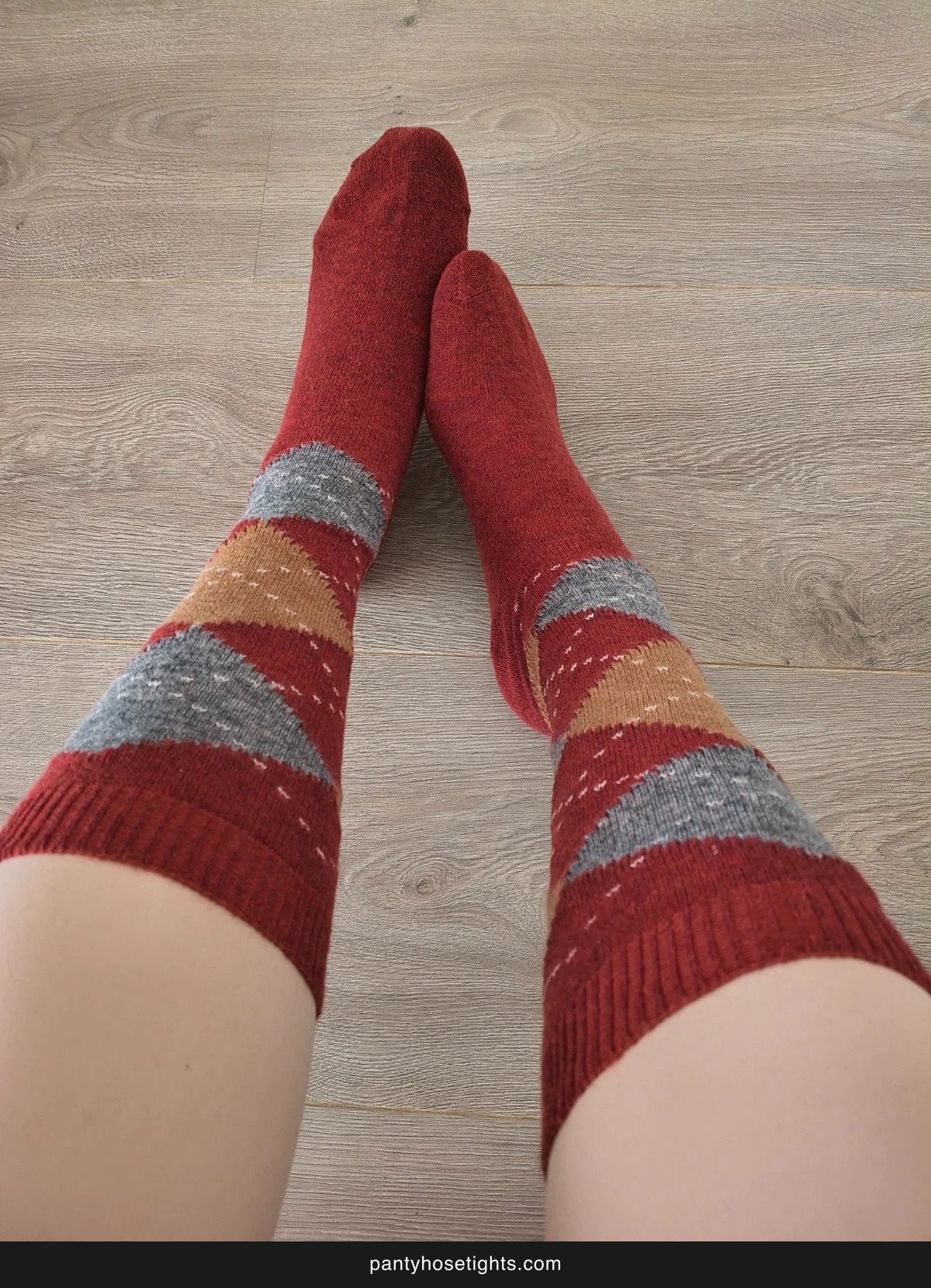 Boho Argyle Dark Red Knee-High Socks