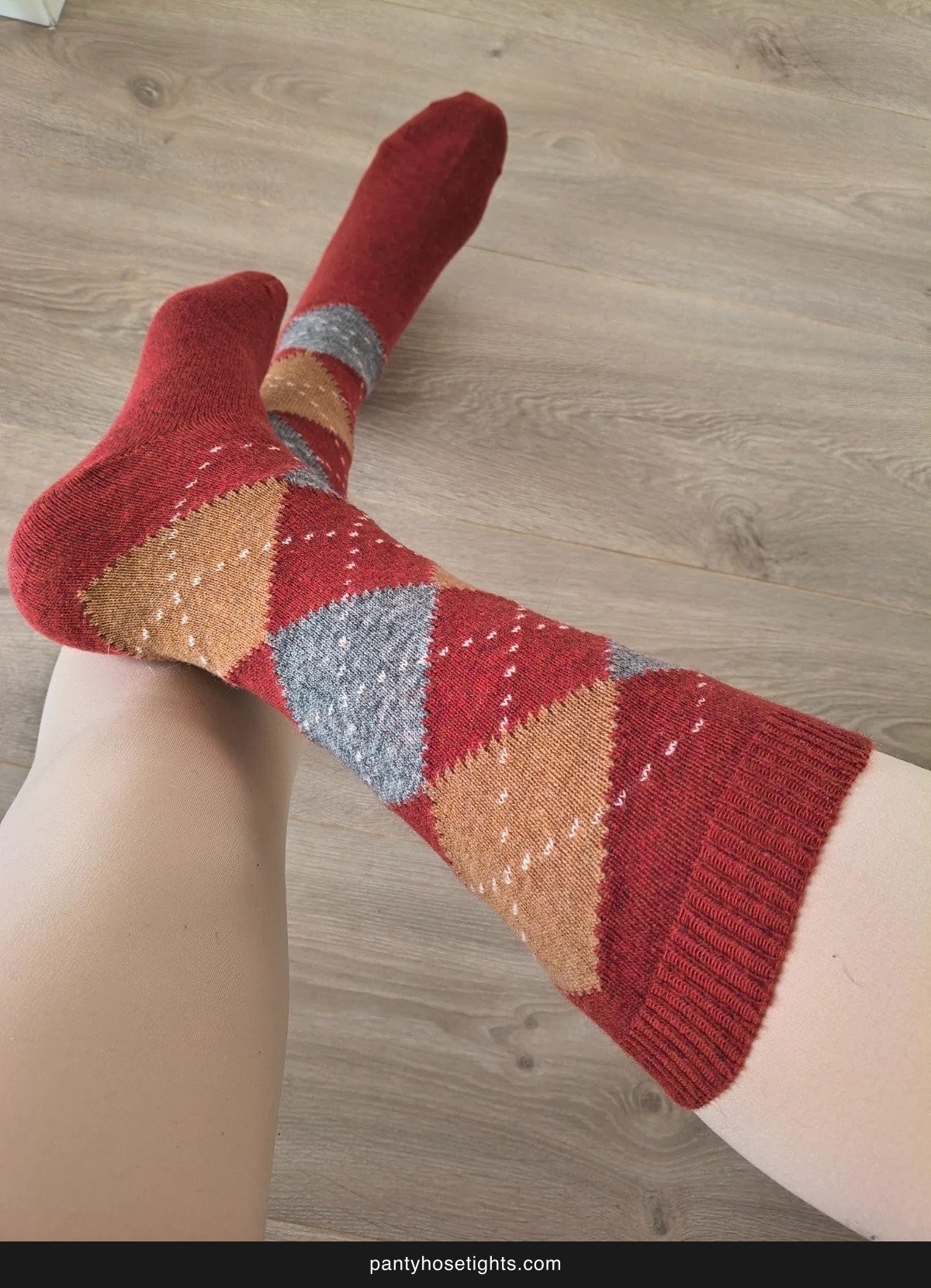 Boho Argyle Dark Red Knee-High Socks photo 2