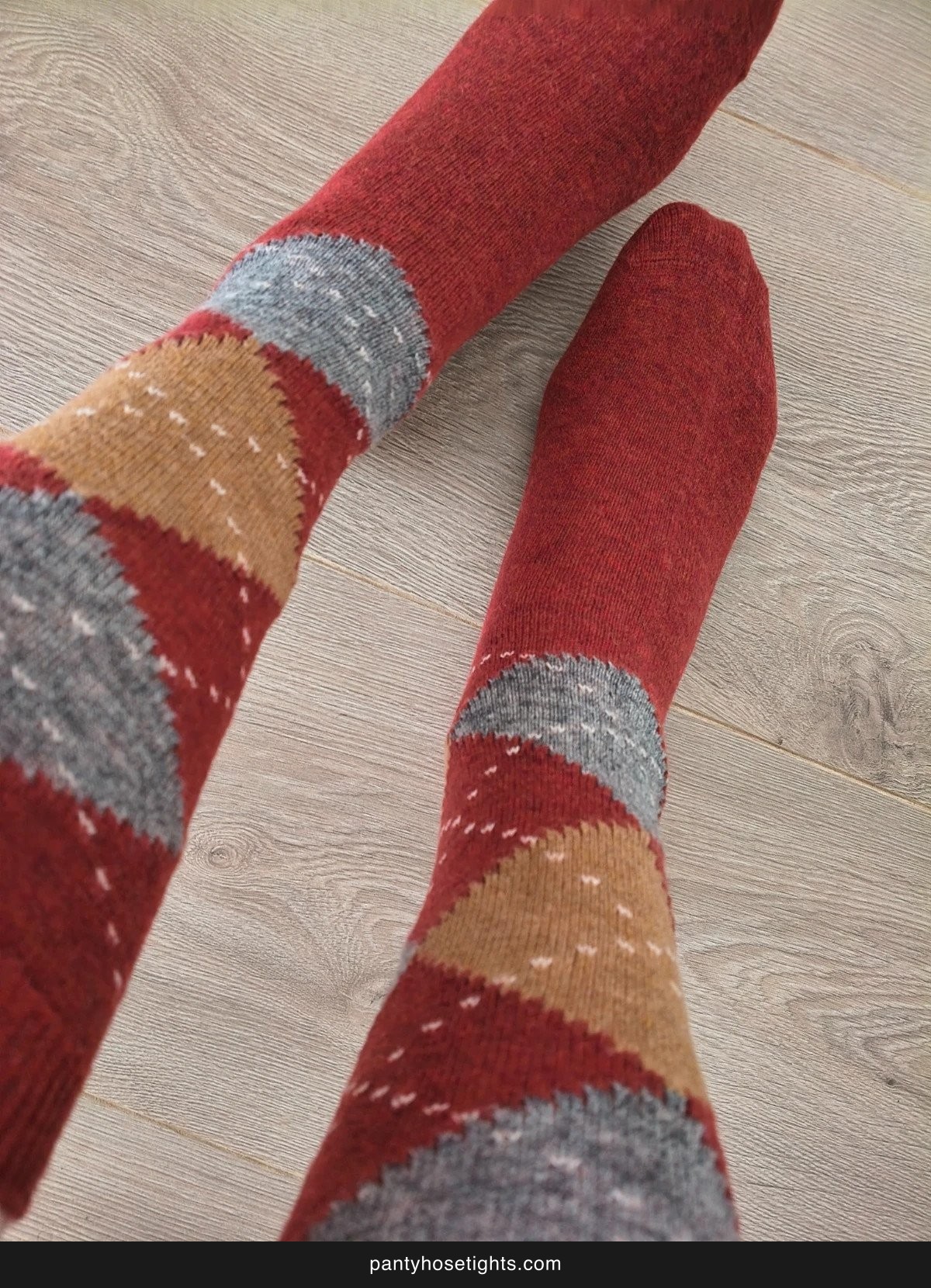 Boho Argyle Dark Red Knee-High Socks photo 4