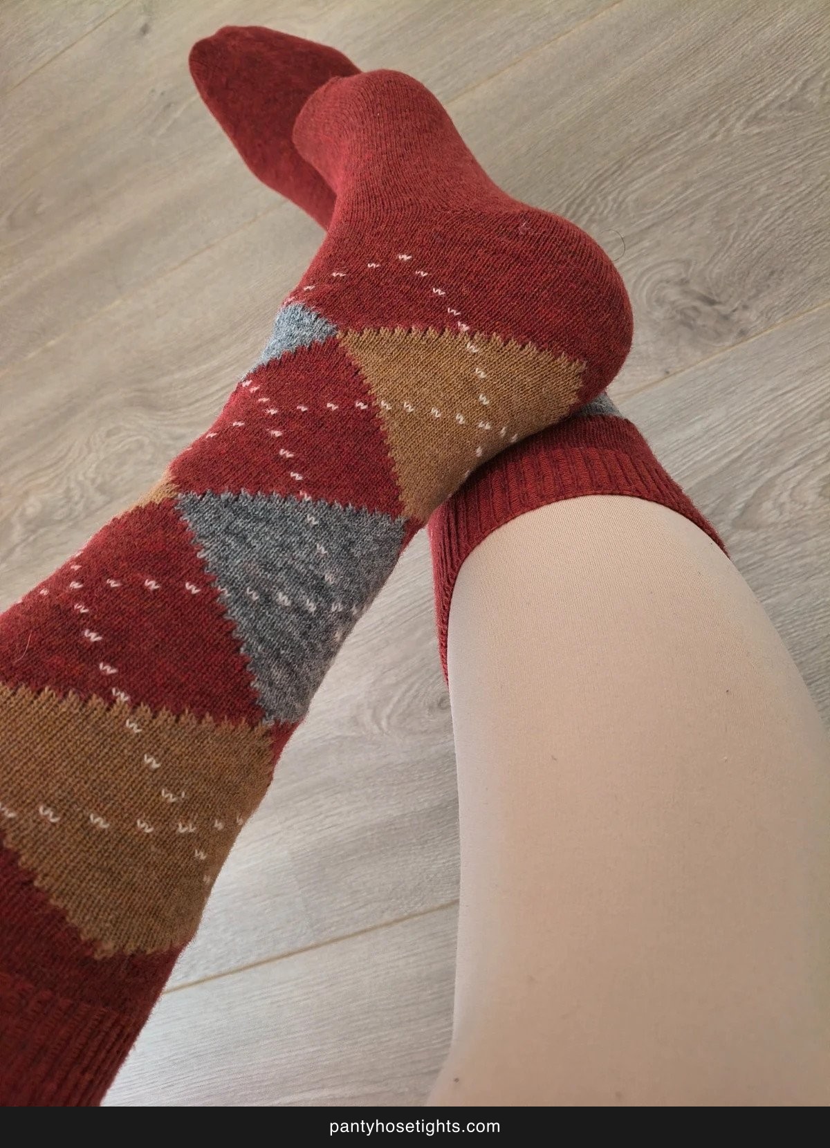 Boho Argyle Dark Red Knee-High Socks photo 5
