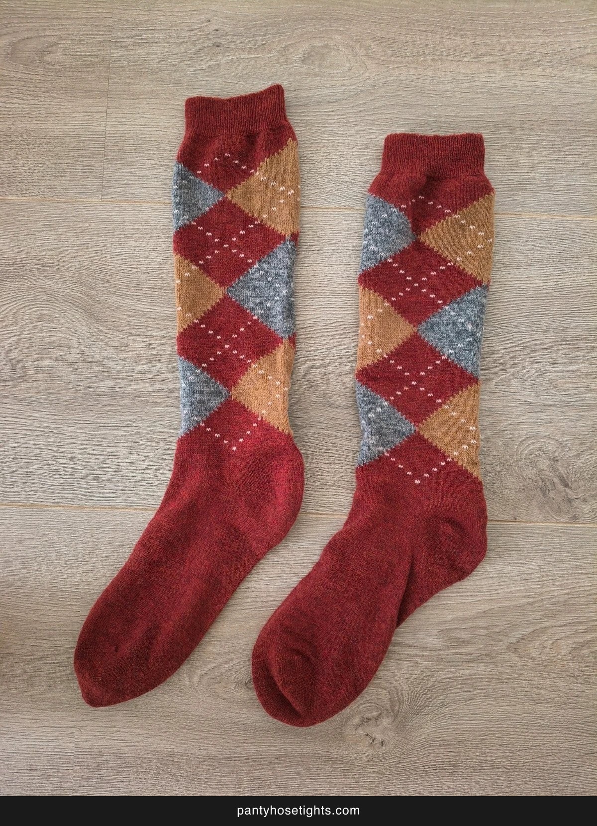 Boho Argyle Dark Red Knee-High Socks photo 6