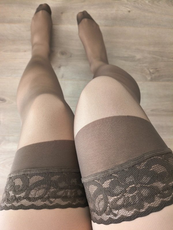 Tan Floral Lace-Top Stockings photo 4