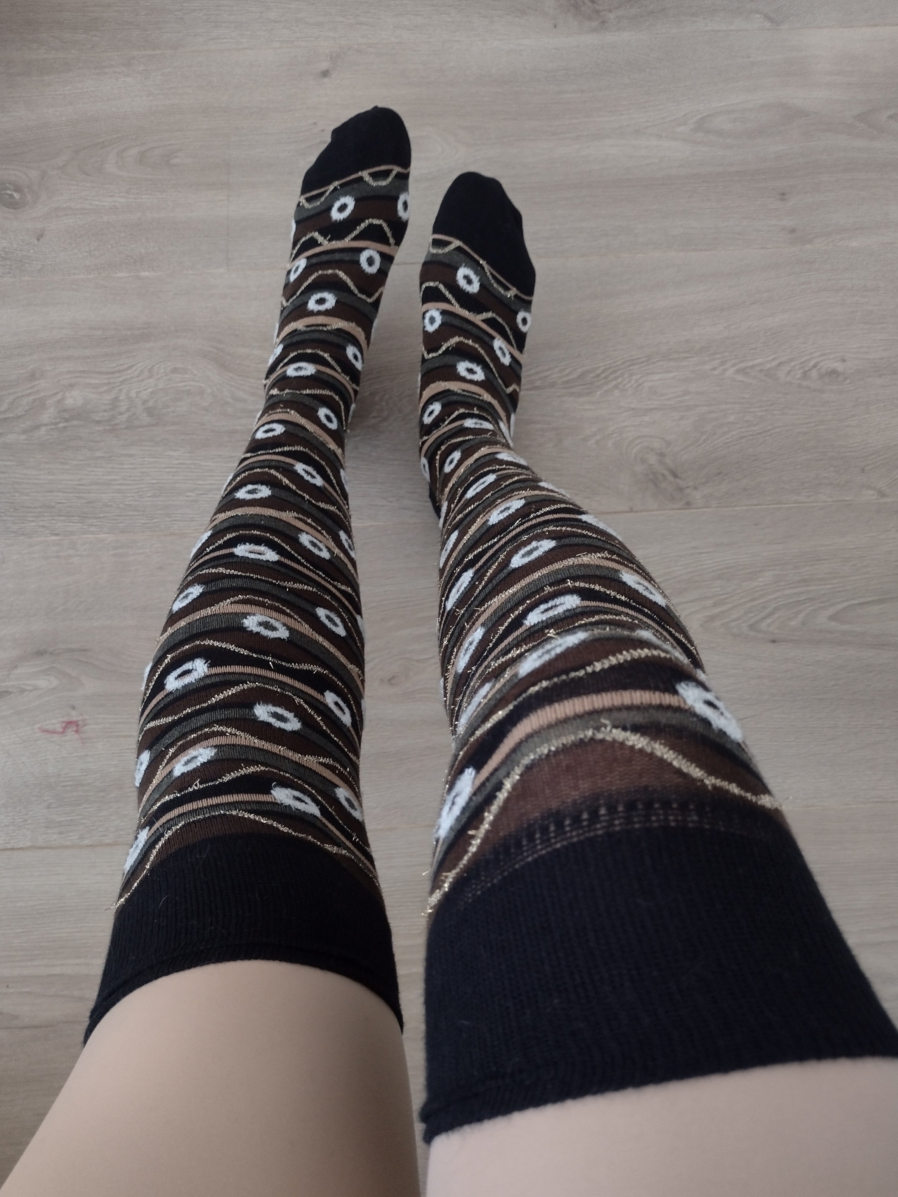 Patterned Brown Thigh-High Socks