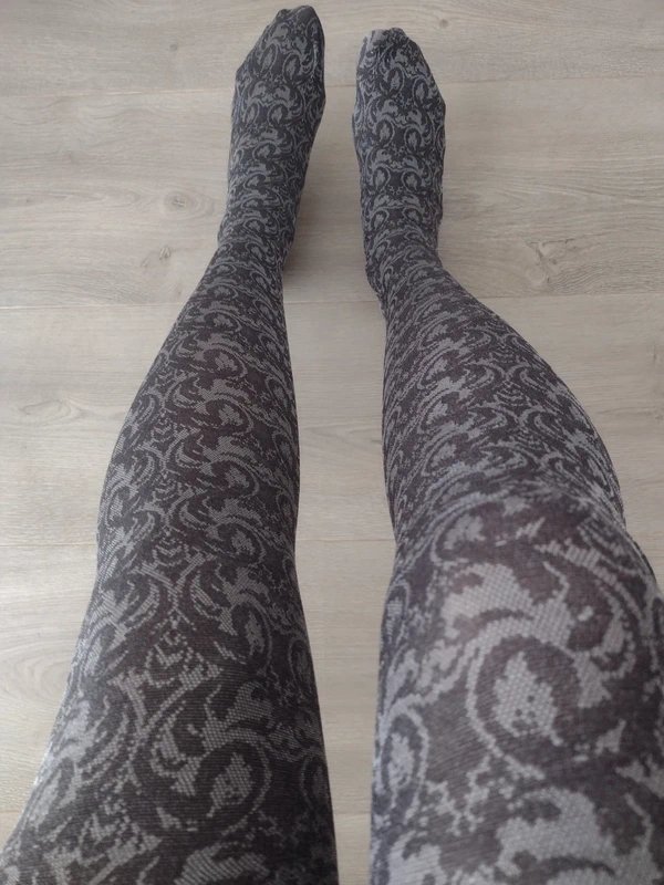 Charcoal Damask Print Tights