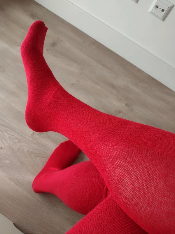 Cherry Red Ribbed Tights