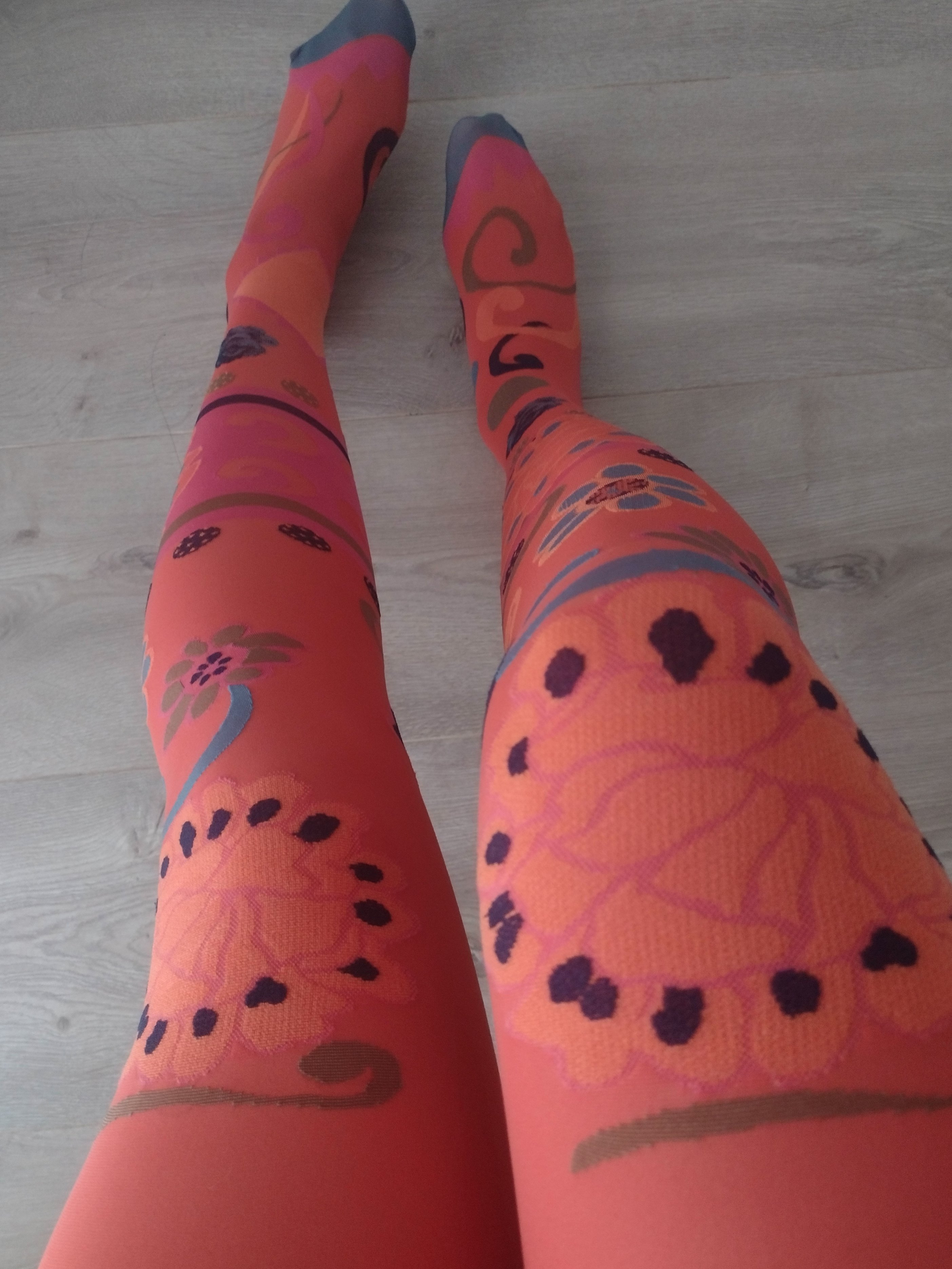 Coral Paisley Print Tights