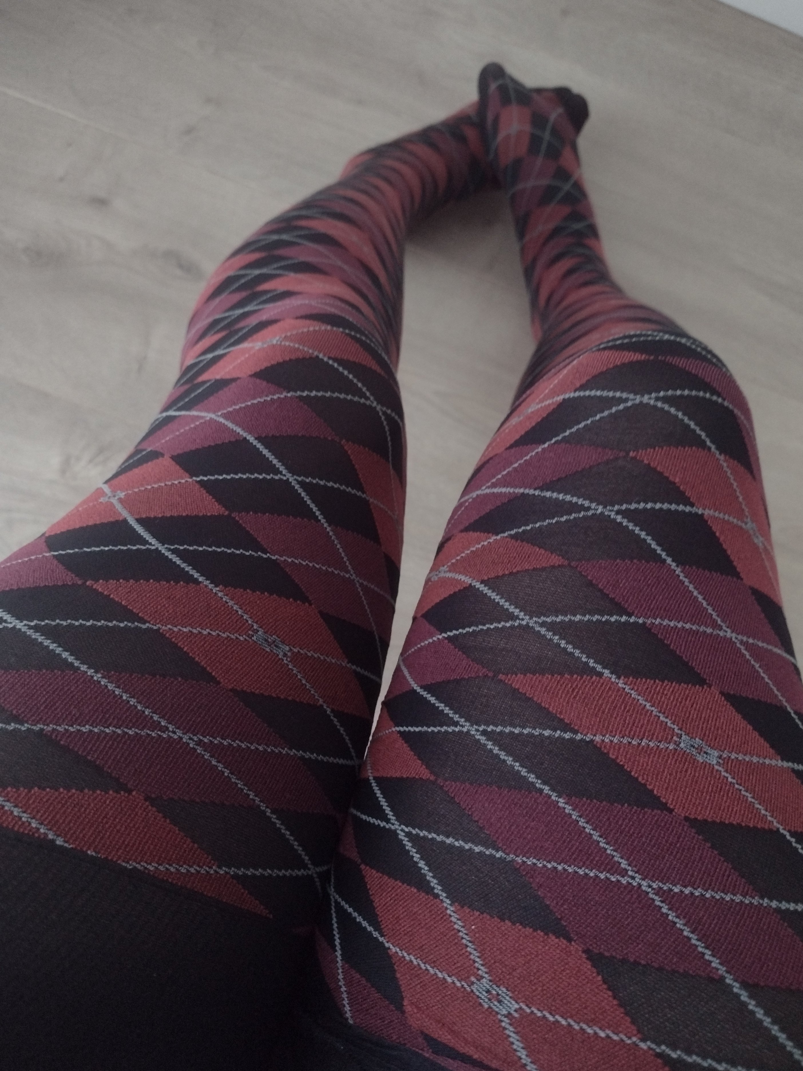 Crimson Argyle Plaid Tights