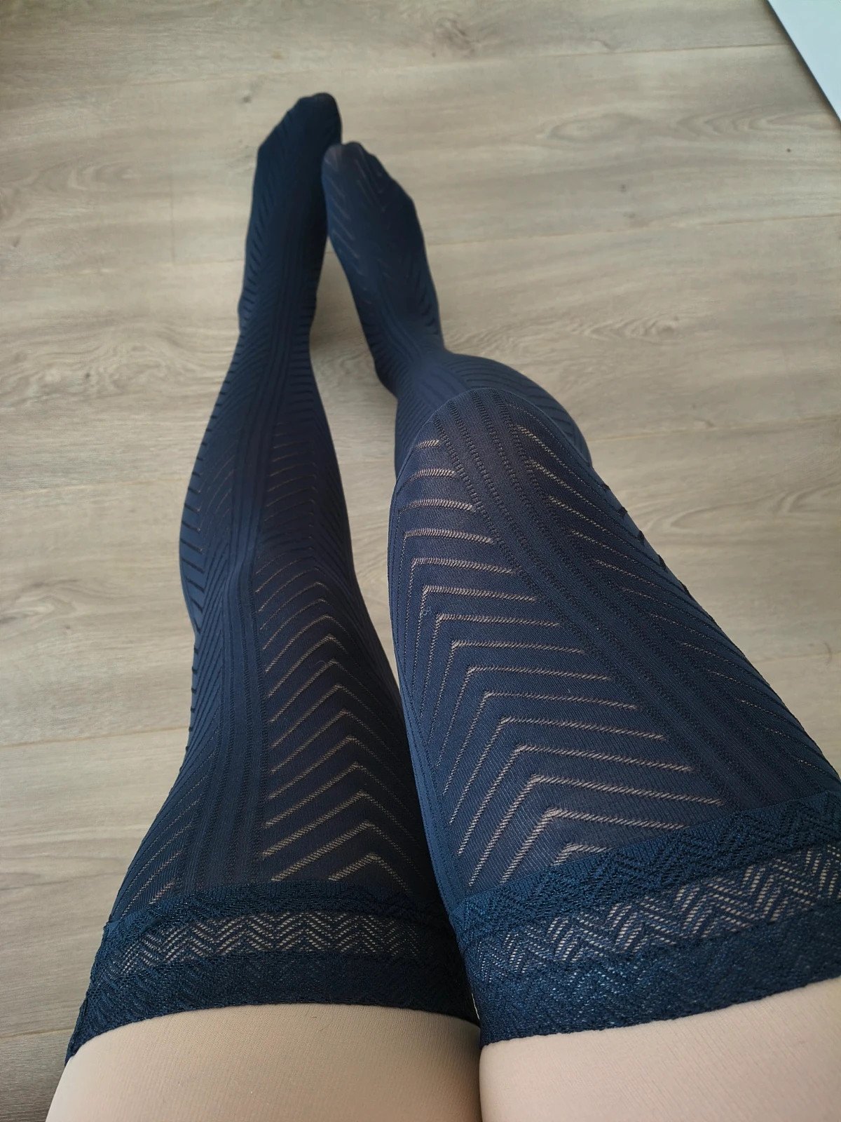 Dark Navy Geometric Lace Stockings