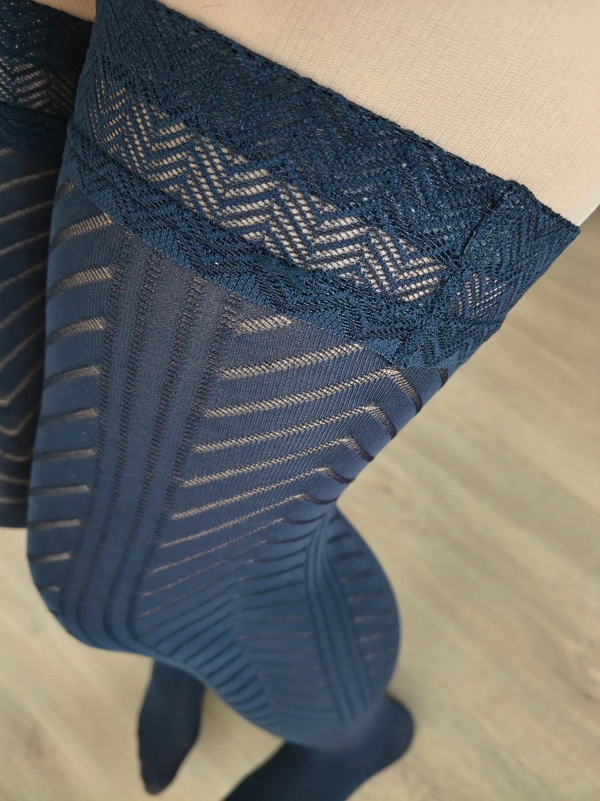 Dark Navy Geometric Lace Stockings photo 4