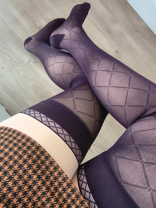 Purple Diamond Jacquard Thigh-High Stockings photo 3