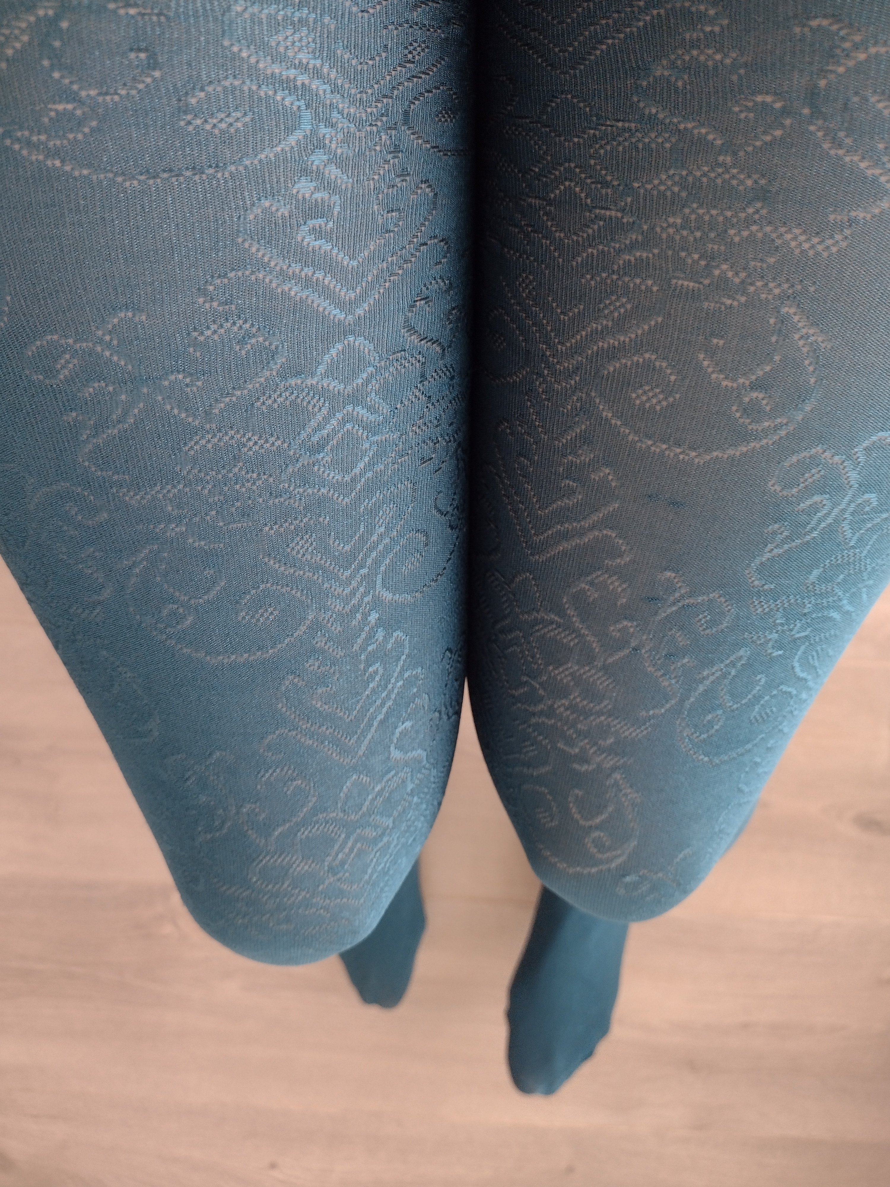 Teal Green Floral Jacquard Tights
