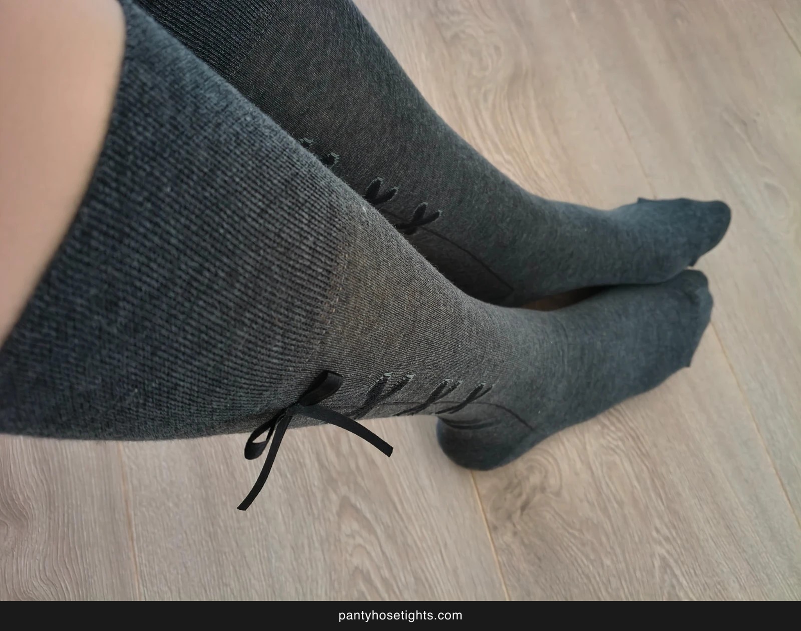 Grey Corset-Lace Over-The-Knee Socks
