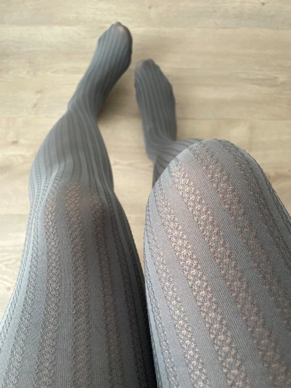 Grey Ribbed Jacquard Tights