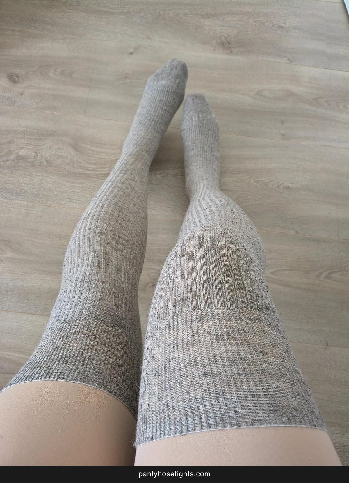 Grey Ribbed Wool-Blend Thigh-High Socks