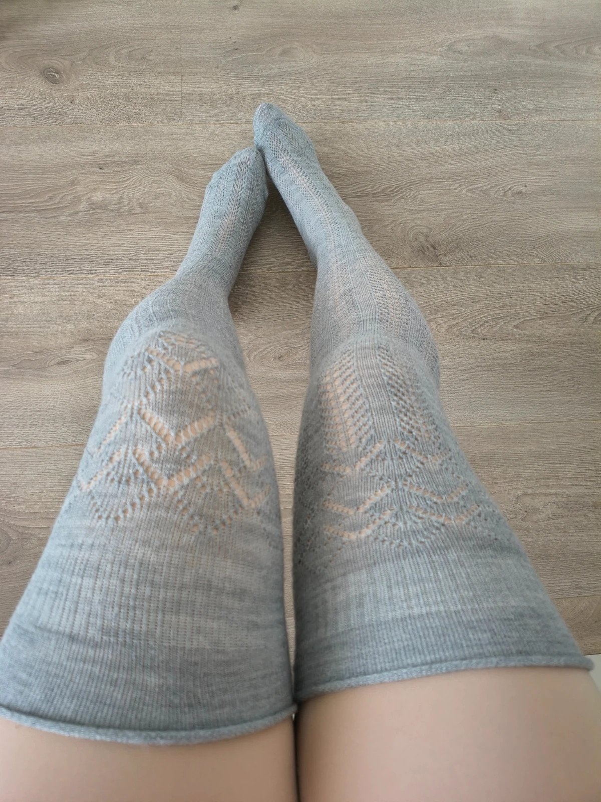 Grey Chevron Lace Thigh-High Socks