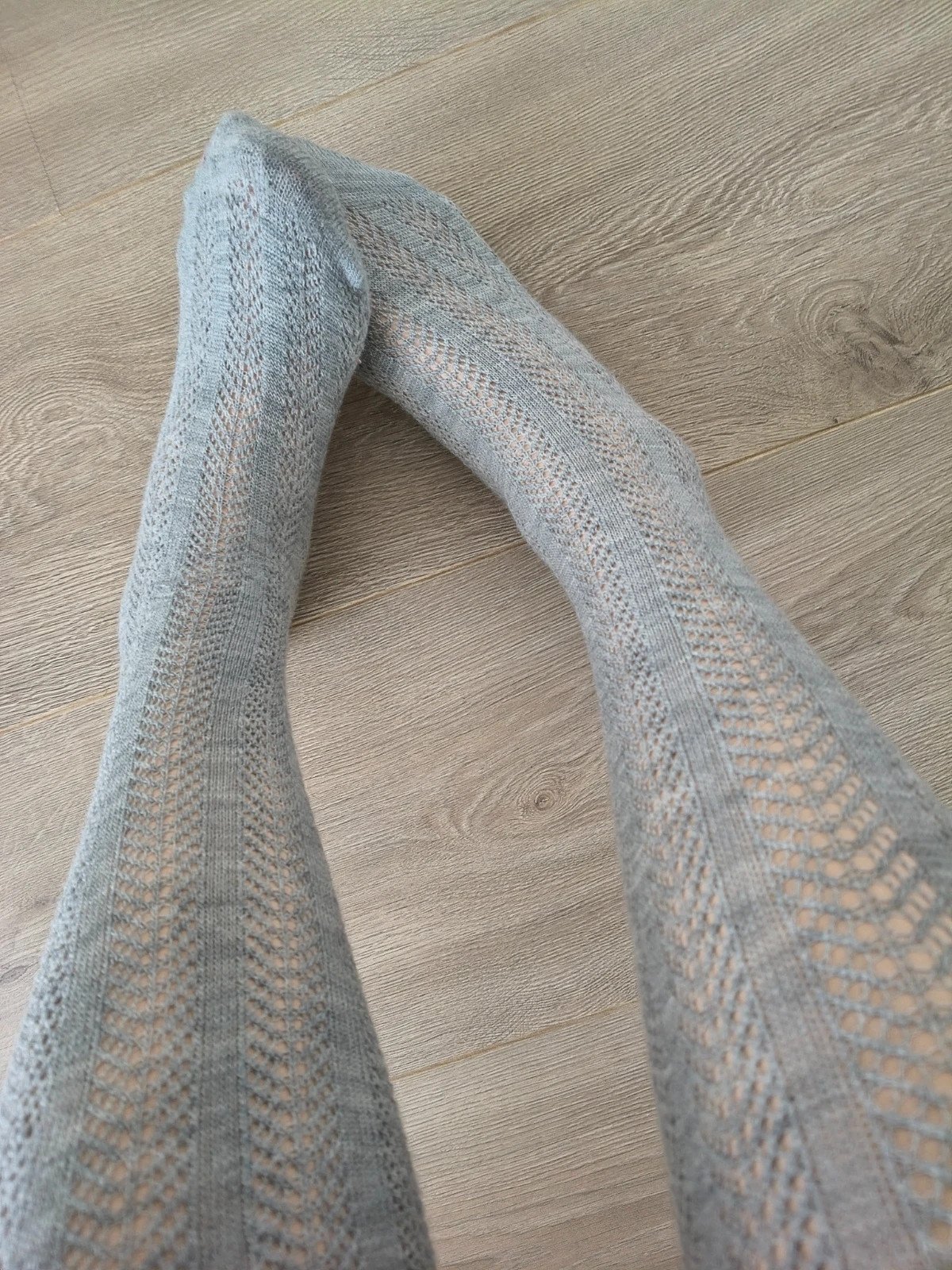 Grey Chevron Lace Thigh-High Socks photo 3