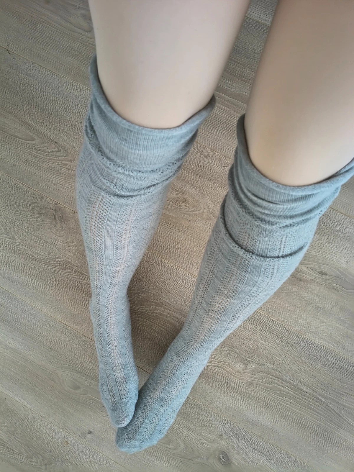 Grey Chevron Lace Thigh-High Socks photo 5