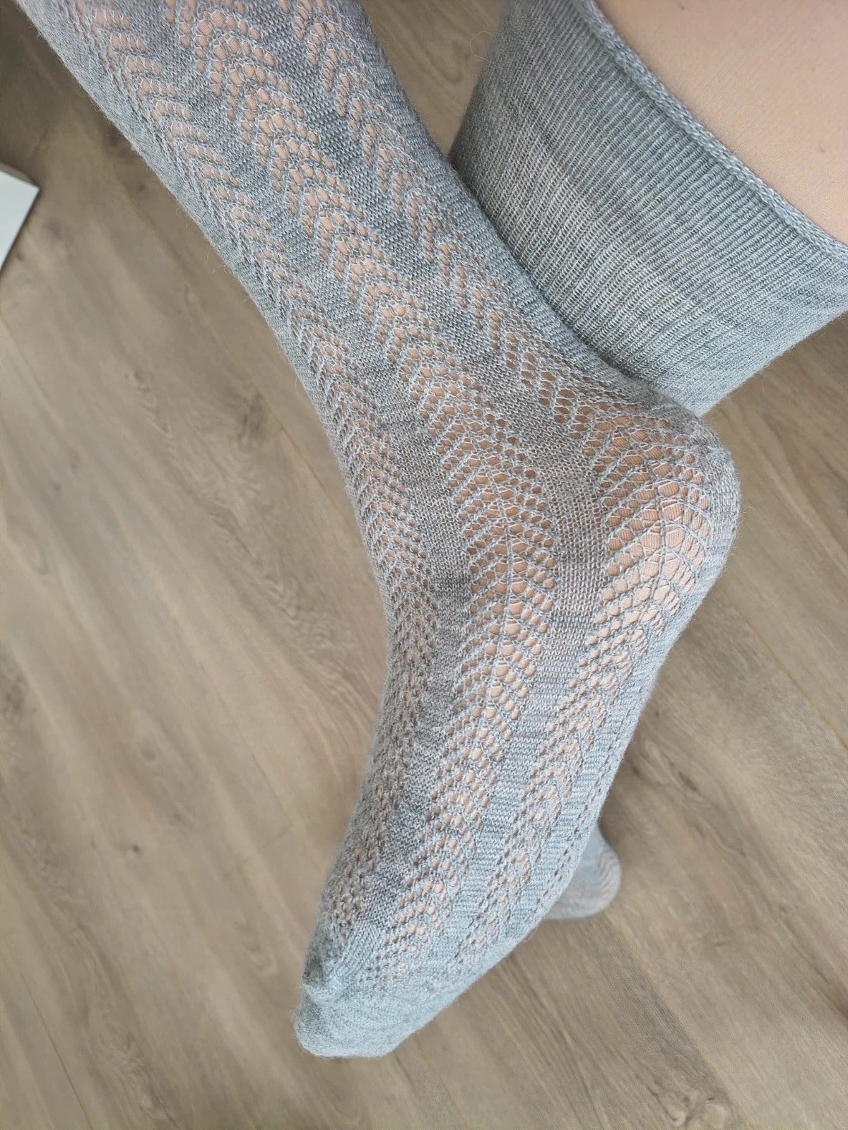 Grey Chevron Lace Thigh-High Socks photo 6