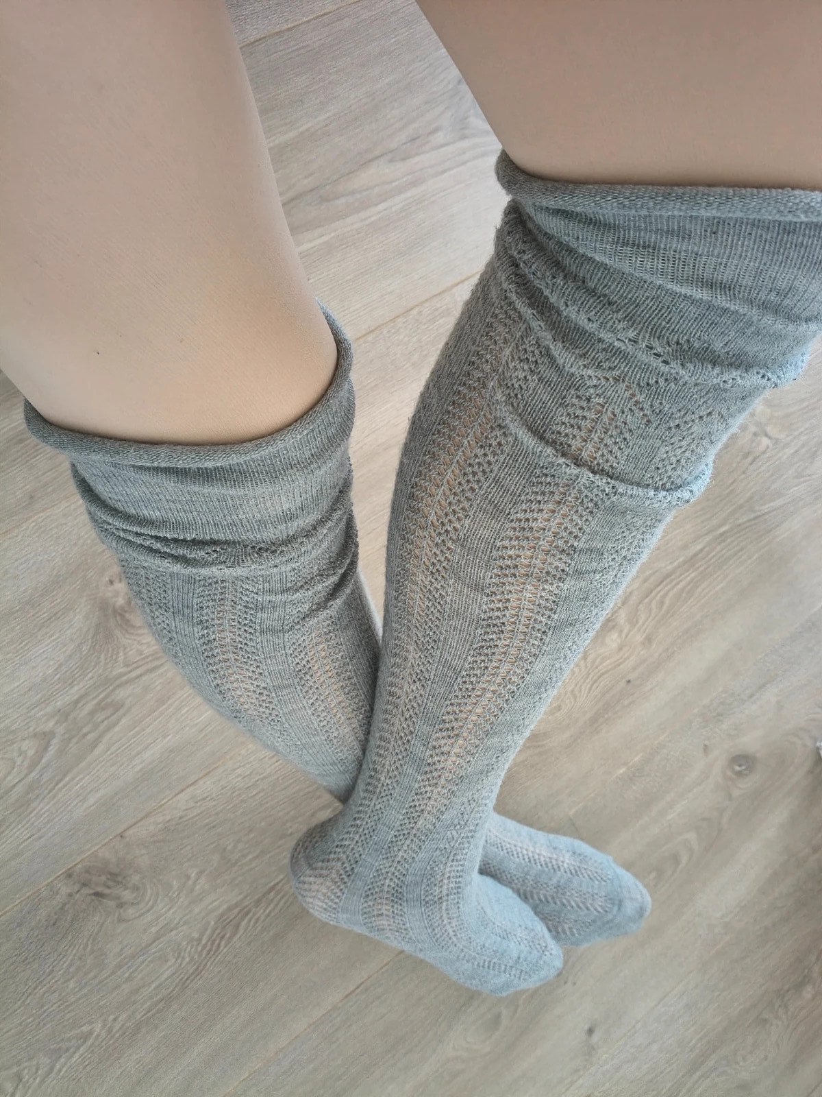 Grey Chevron Lace Thigh-High Socks photo 7