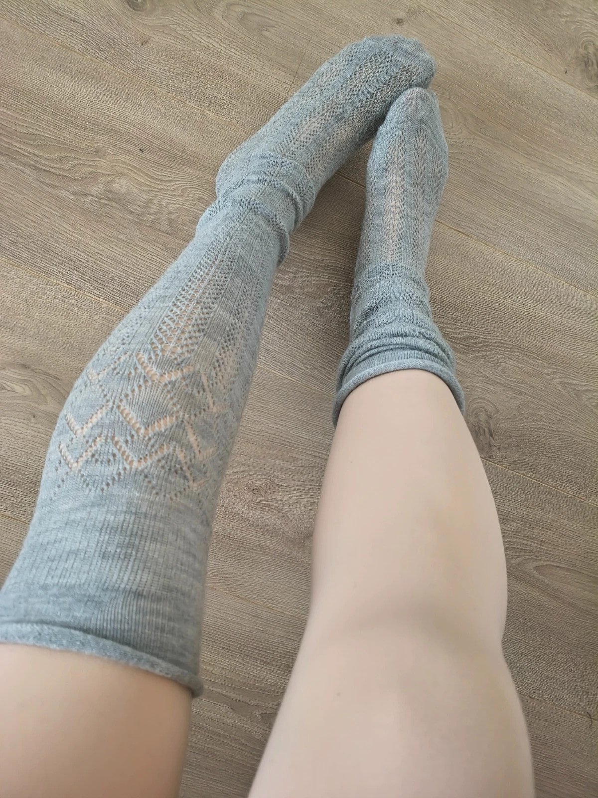 Grey Chevron Lace Thigh-High Socks photo 9