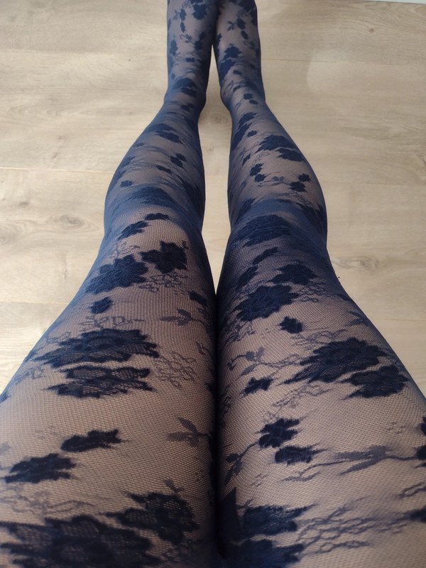 Navy Floral Lace Tights