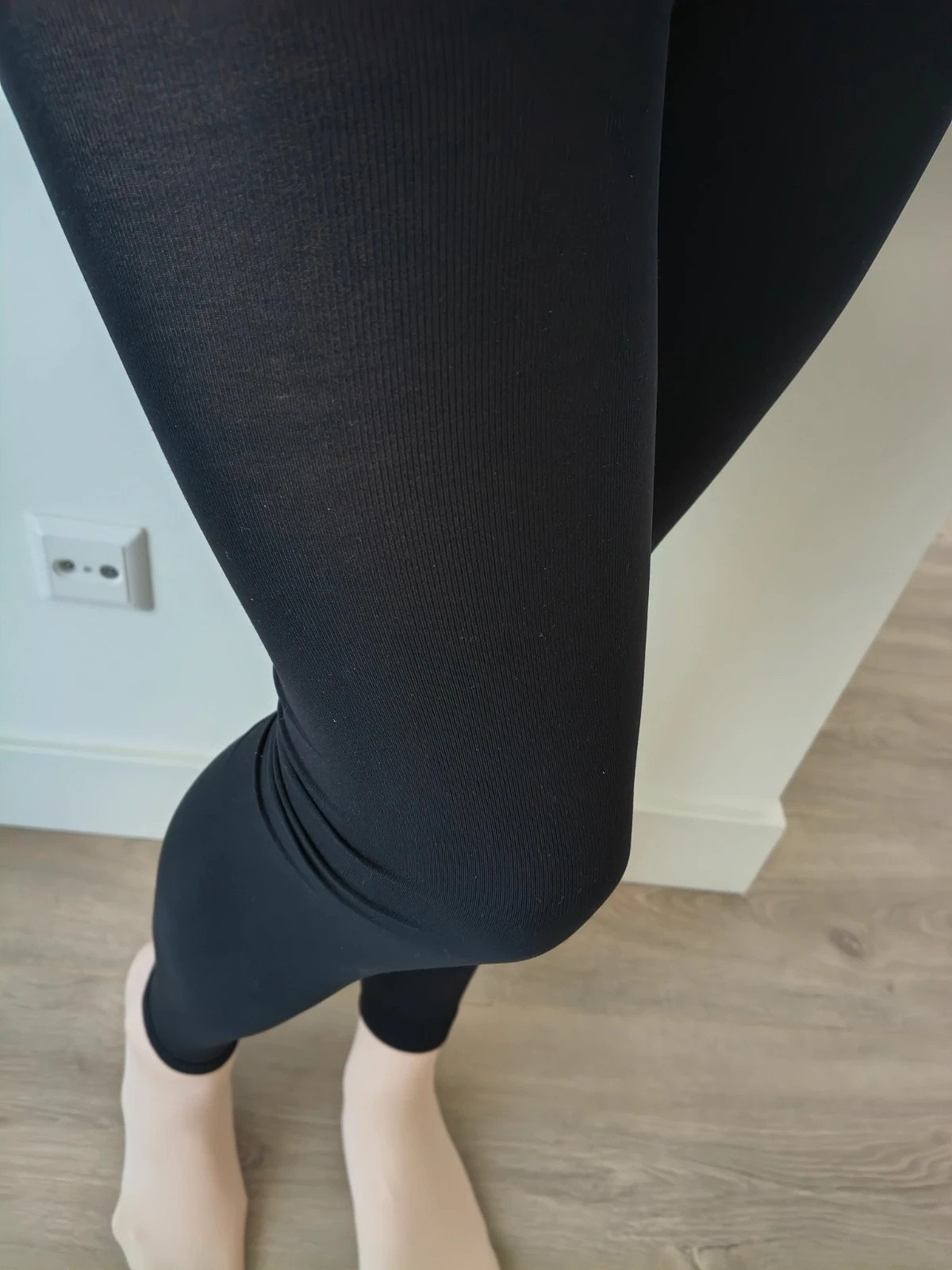 Black Ribbed Cotton-Feel Leggings