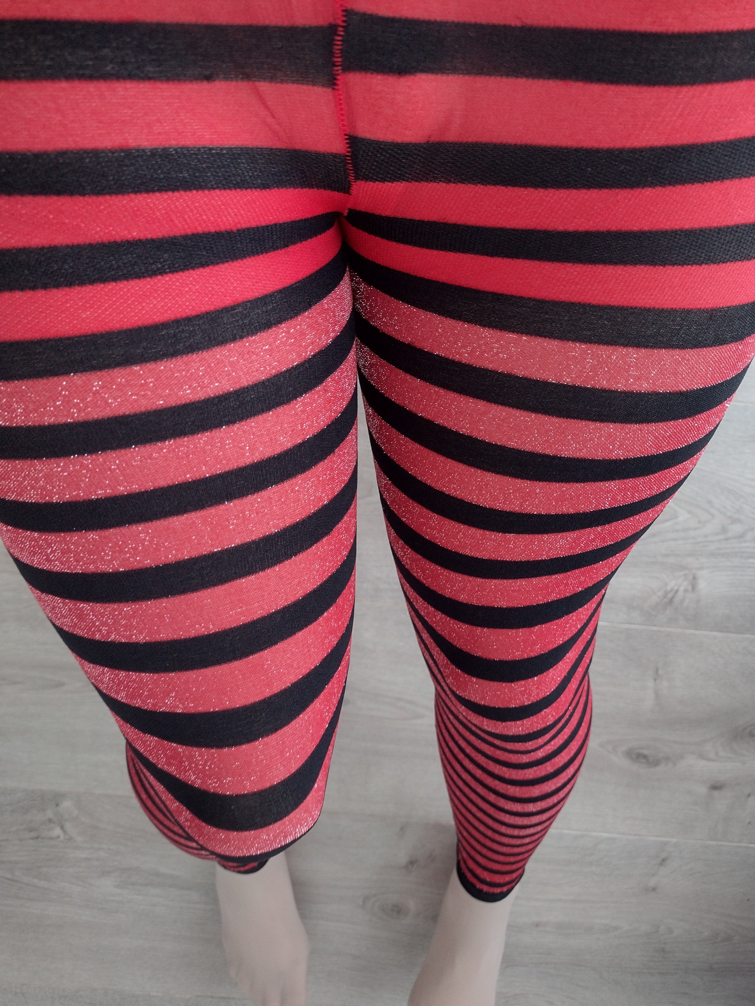 Red & Black Glitter Stripe Leggings
