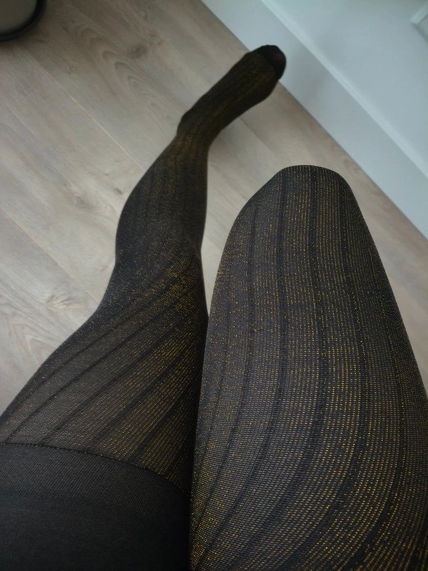 Gold Sparkle Ribbed Black Tights photo 2