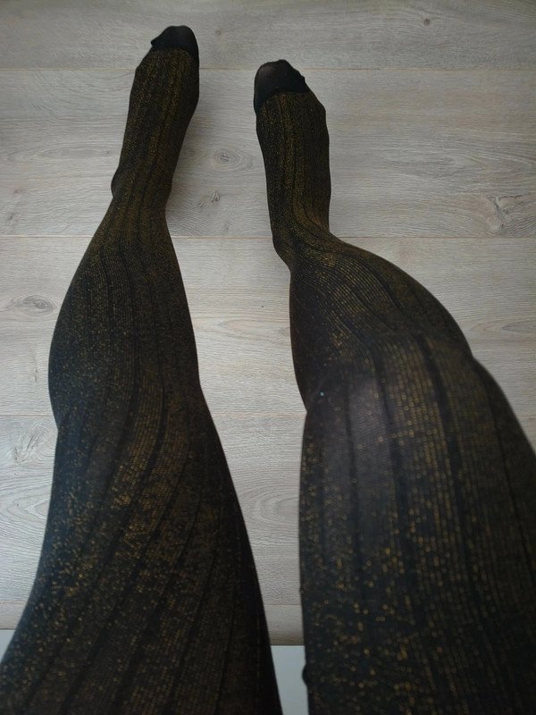 Gold Sparkle Ribbed Black Tights photo 3