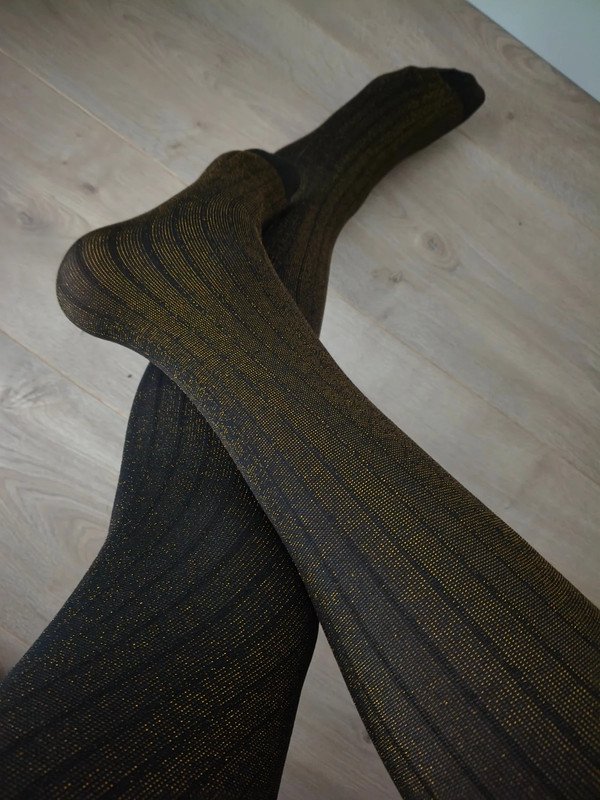 Gold Sparkle Ribbed Black Tights photo 4