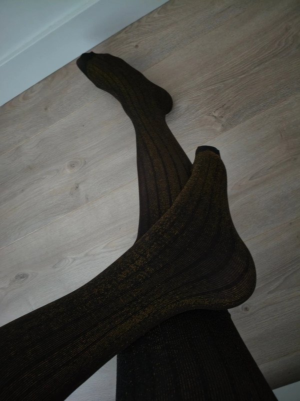 Gold Sparkle Ribbed Black Tights photo 5