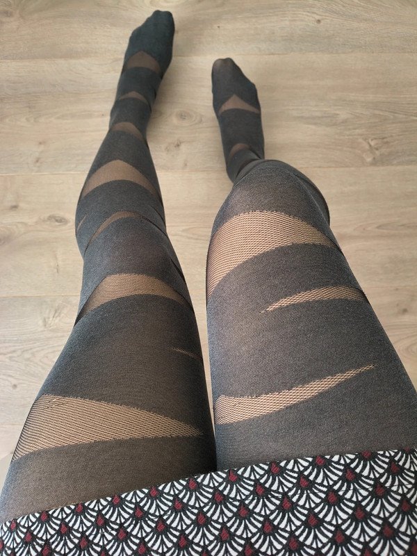Grey Diagonal Cut-Out Stripe Tights photo 3
