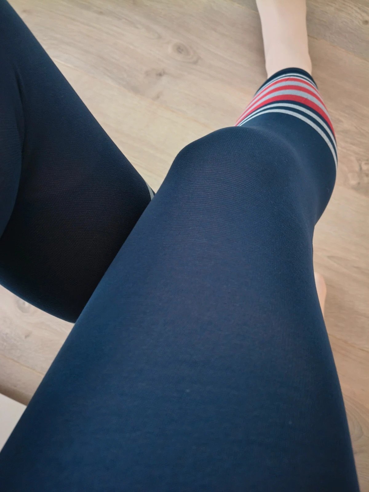Striped-Cuff Navy Footless Pantyhose photo 5