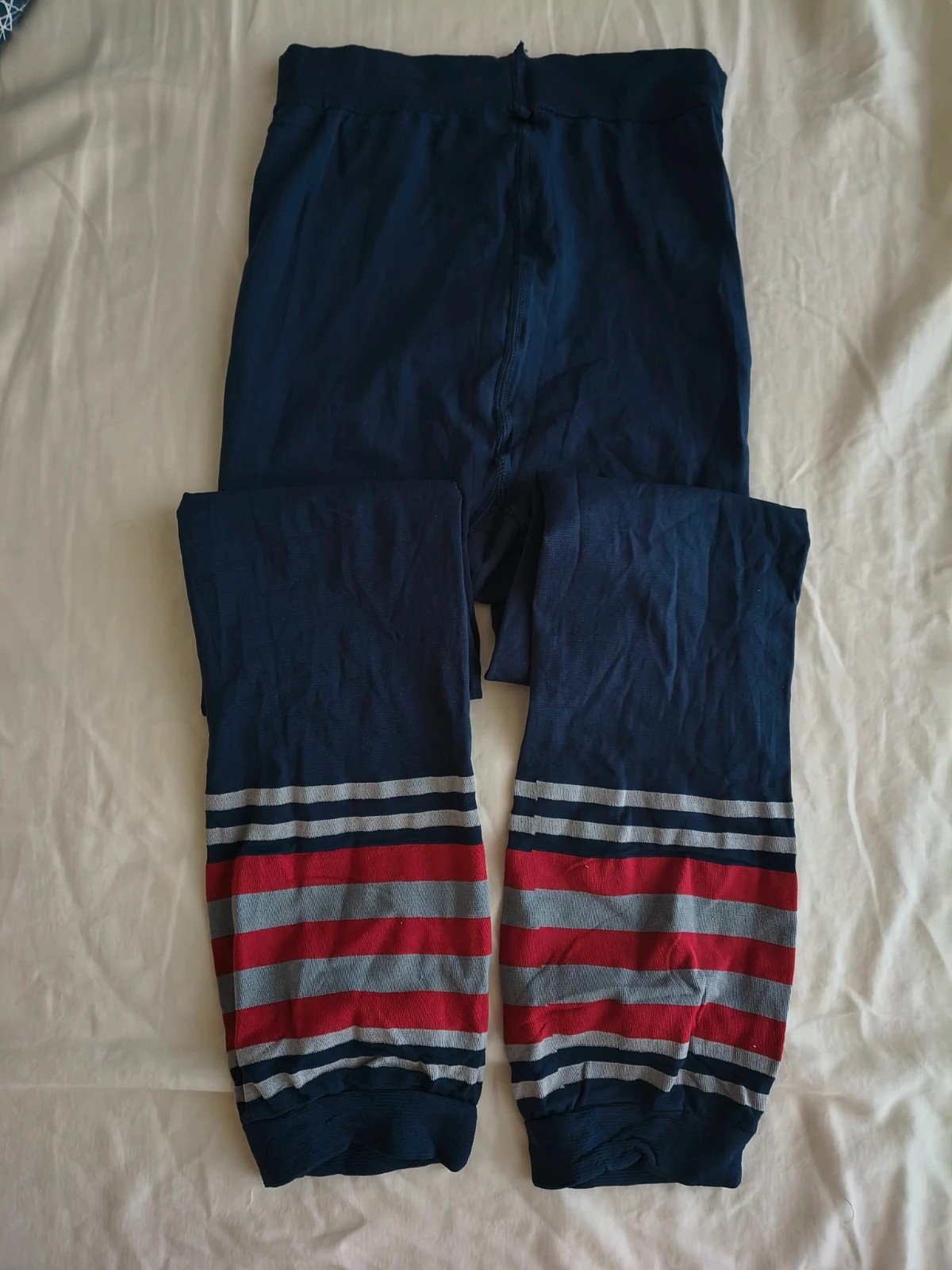 Striped-Cuff Navy Footless Pantyhose photo 6