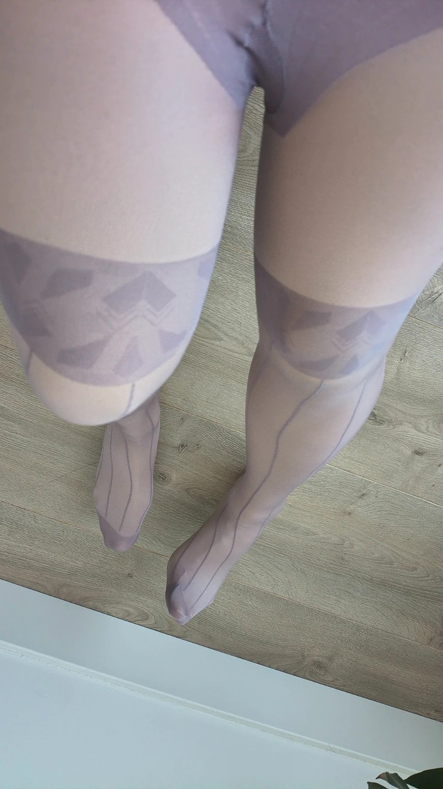 Faux Thigh-High Lilac Tights with Back Seam photo 5